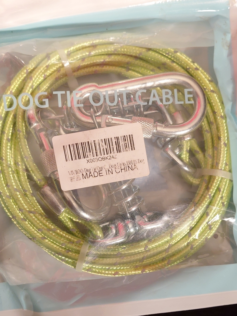 Dog Tie-Out Cable with Carabiner - Green -